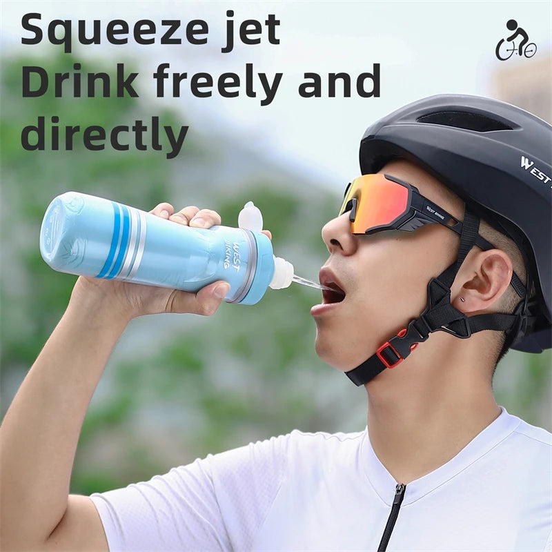 WEST BIKING 620ML Cycling Water Bottle Cold Water Insulated Thermal Silicone Bottle Fitnes Outdoor Bicycle Portable Water Kettle