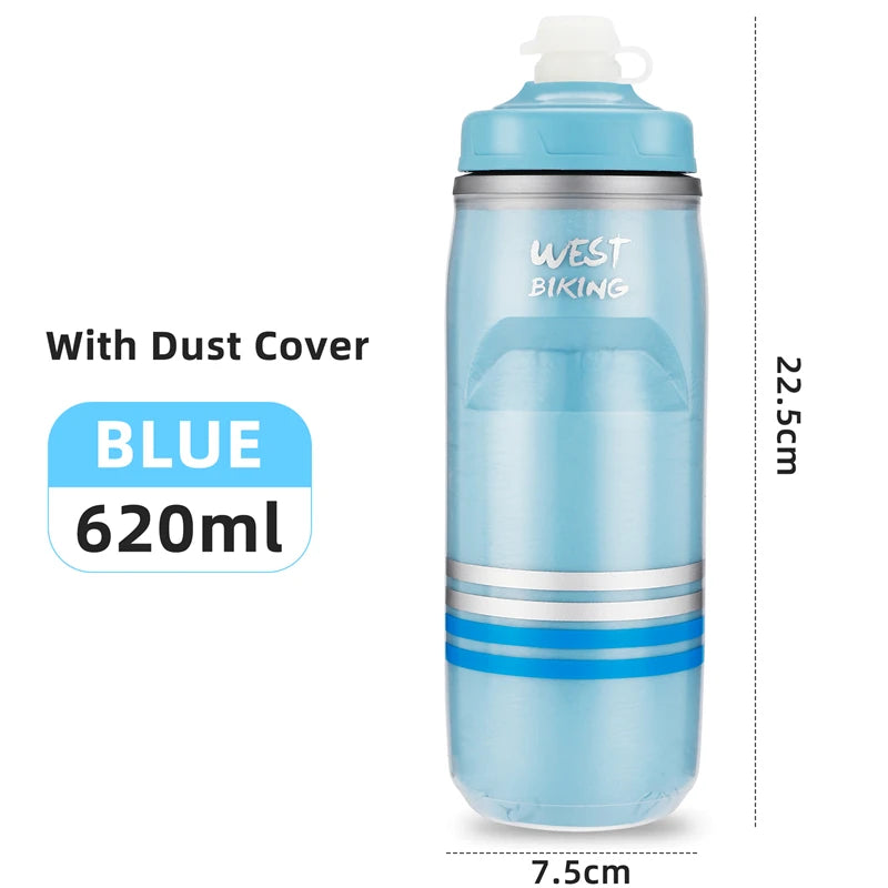 WEST BIKING 620ML Cycling Water Bottle Cold Water Insulated Thermal Silicone Bottle Fitnes Outdoor Bicycle Portable Water Kettle