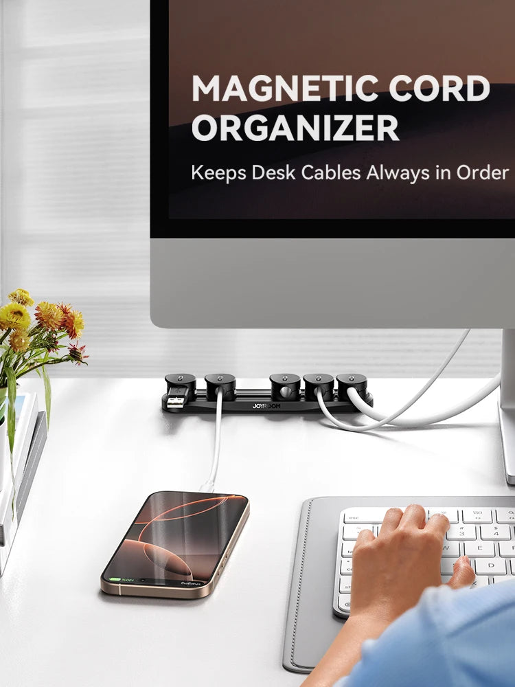Joyroom 5-in-1 Magnetic Cable Organizer Management Adjustable Sliding Track Cable Clips Under Desk Wire Keeper JR-ZS588
