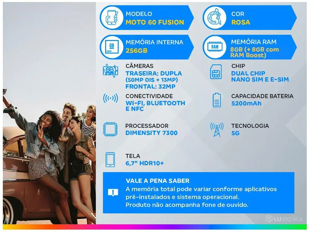 Motorola Edge 60 Fusion 256GB Pink 5G 8GB RAM Smartphone 6,7 "Camera. Double + Selfie 32MP