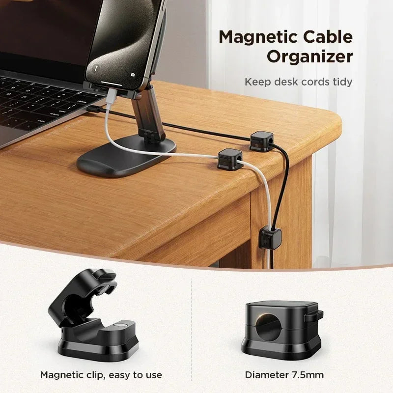 6PCS Magnetic Cable Clips — Smooth Adjustable Cord Holders for Under-Desk Cable Management & Wire Keeper Cable Organizer