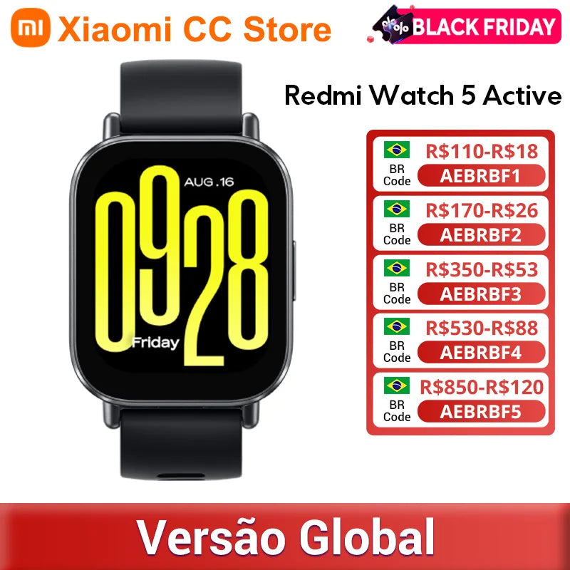 New Global Version Xiaomi Redmi Watch 5 Active Bluetooth call up to 18 days of battery life 2''display 140+ work modes 5ATM