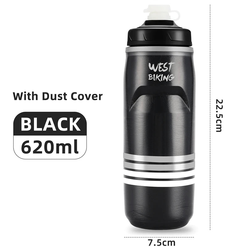 WEST BIKING 620ML Cycling Water Bottle Cold Water Insulated Thermal Silicone Bottle Fitnes Outdoor Bicycle Portable Water Kettle