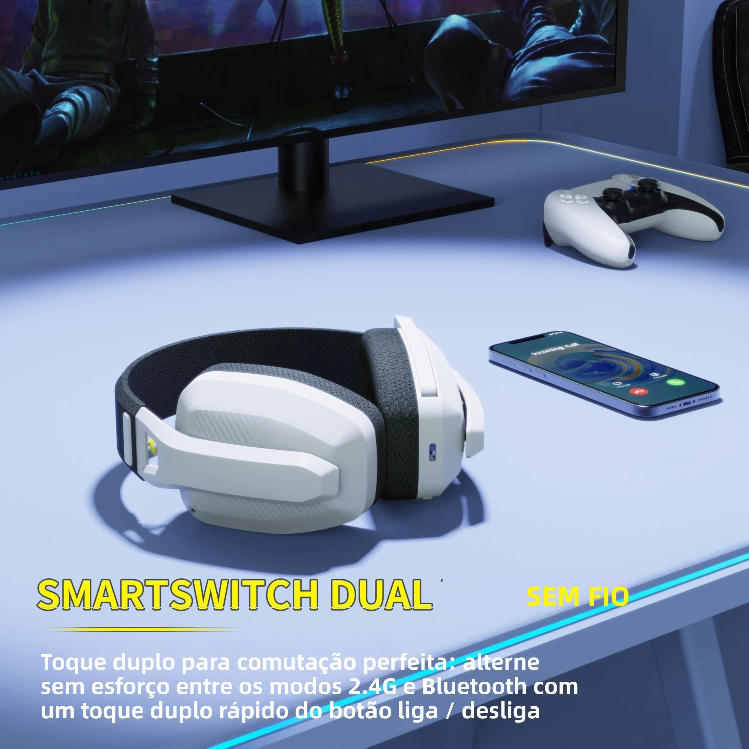 BINNUNE BW06 Bluetooth Headsets Gamer with Mic for PS5 PS4 PC Mac Playstation Wireless 2.4GHz Gaming Headphone with Microphone