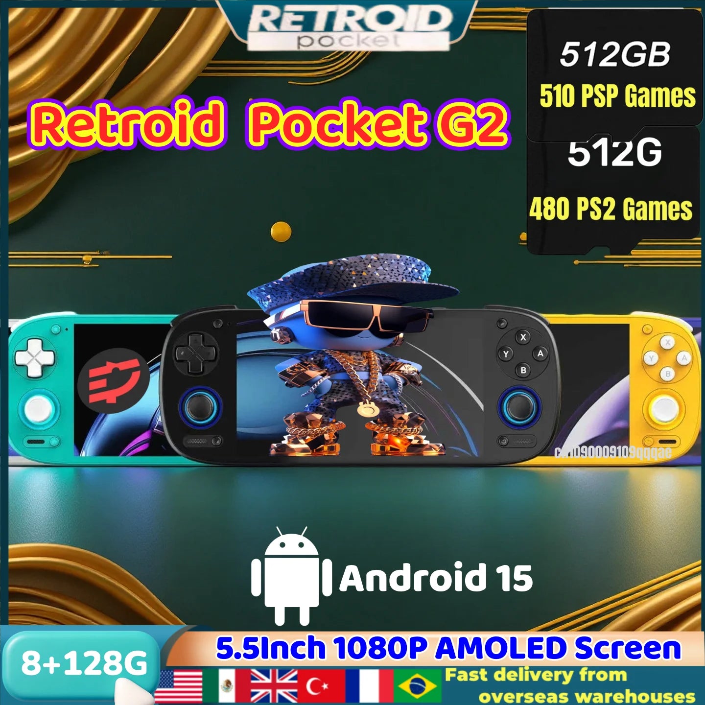 Retroid Pocket G2 Handheld Game Console RP G2 Android 15 5.5 Inch 1080P AMOLED Screen 5000mAh Hall-Effect Joystick PSP PS2 Gift