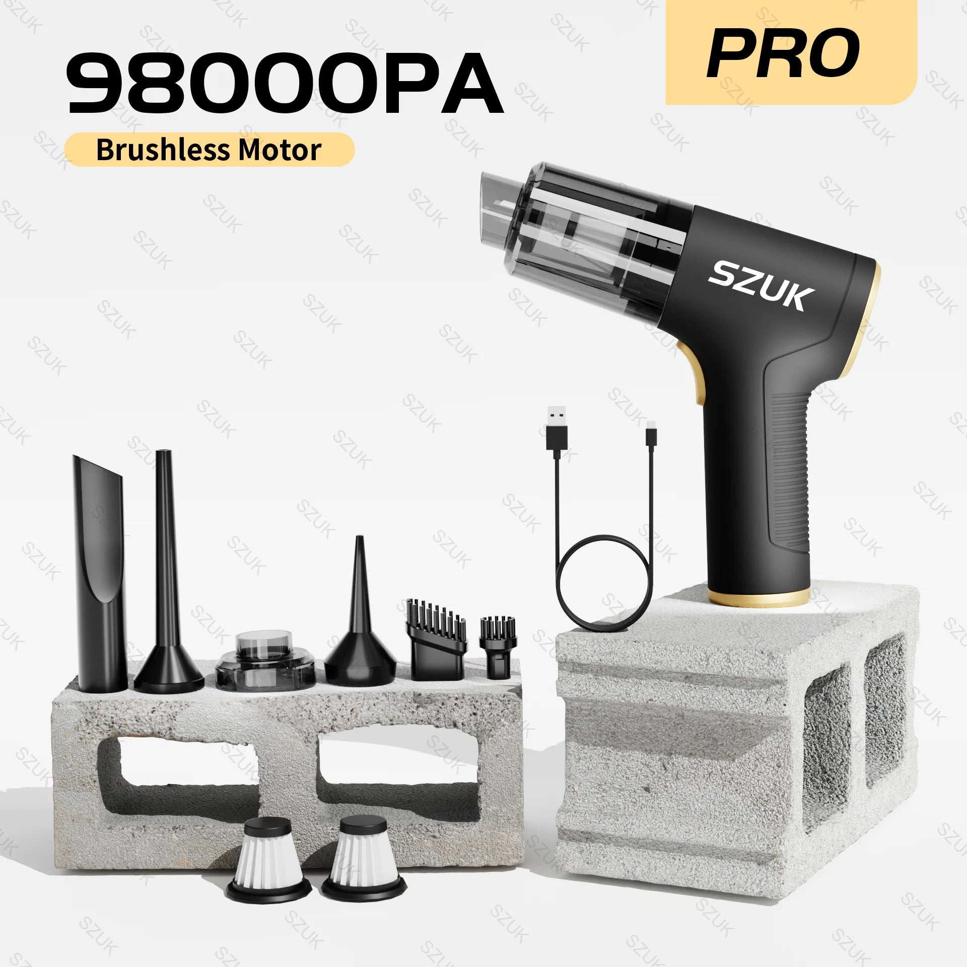 SZUK 98000PA Mini Car Vacuum Cleaner Powerful Cleaning Machine Strong Suction Handheld for Car Home Portable Wireless Cleaner