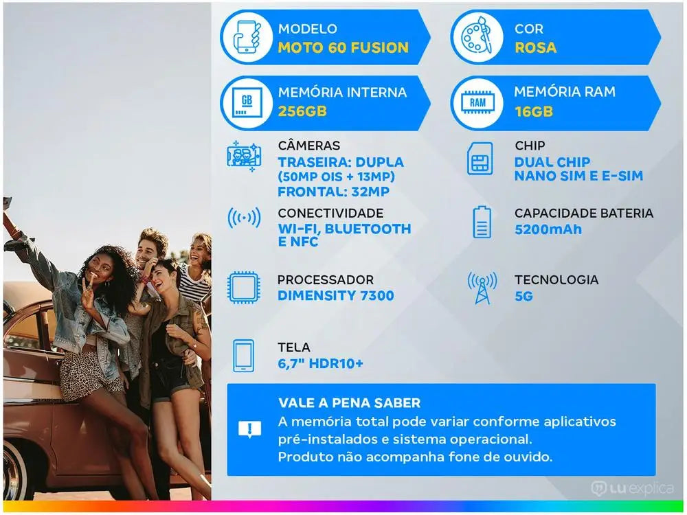 Motorola Edge 60 Fusion 256GB Pink 5G 8GB RAM Smartphone 6,7 "Camera. Double + Selfie 32MP