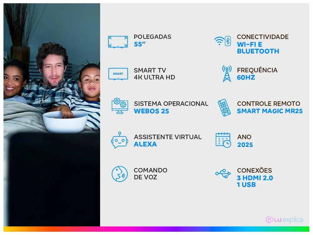 Smart TV 55 "LG 4K Ultra HD 55UA8550PSA webOS 25 AI 4K Gen8 Processor with Alexa 3 HDMI