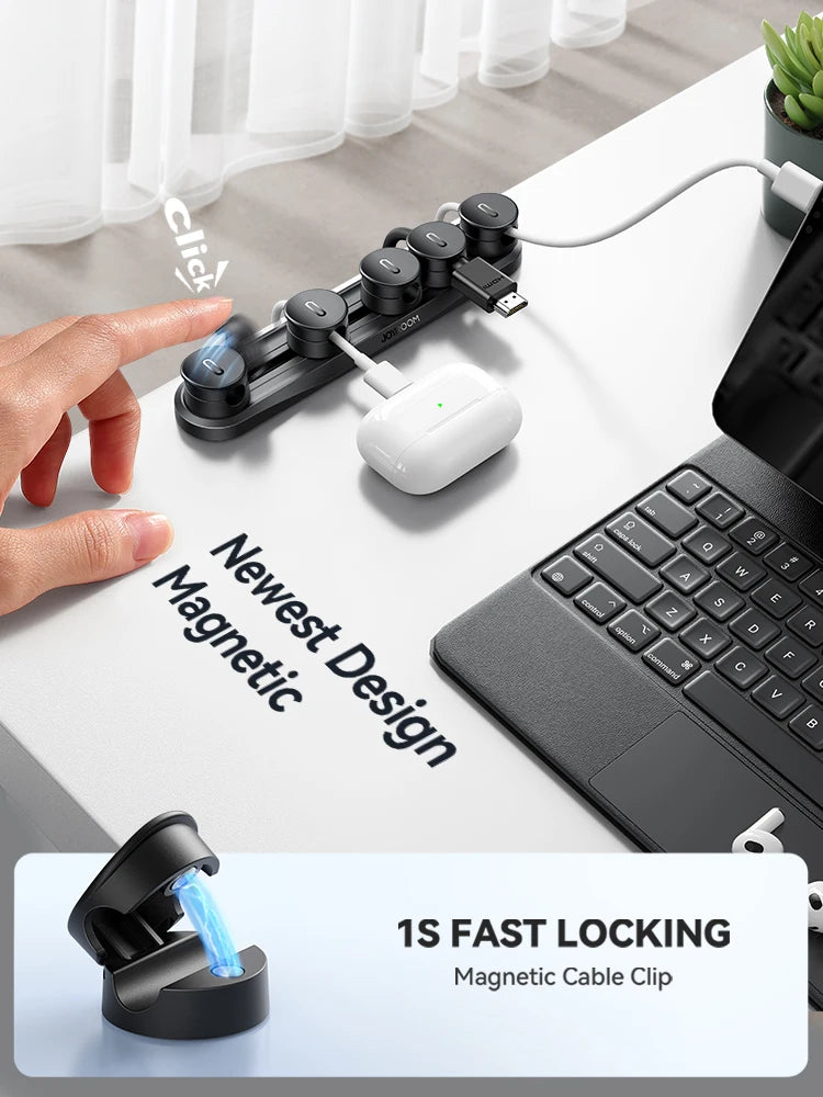 Joyroom 5-in-1 Magnetic Cable Organizer Management Adjustable Sliding Track Cable Clips Under Desk Wire Keeper JR-ZS588